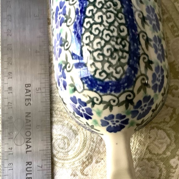 Beautiful hand painted ceramic Polish ladle, 8 7/8”. Blue and green colors. - Picture 6 of 7